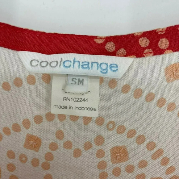 CoolChange Blouse Womens Sz SM Red Cream Paisley Dolman Sleeve Elastic Hem Tunic - Picture 5 of 8